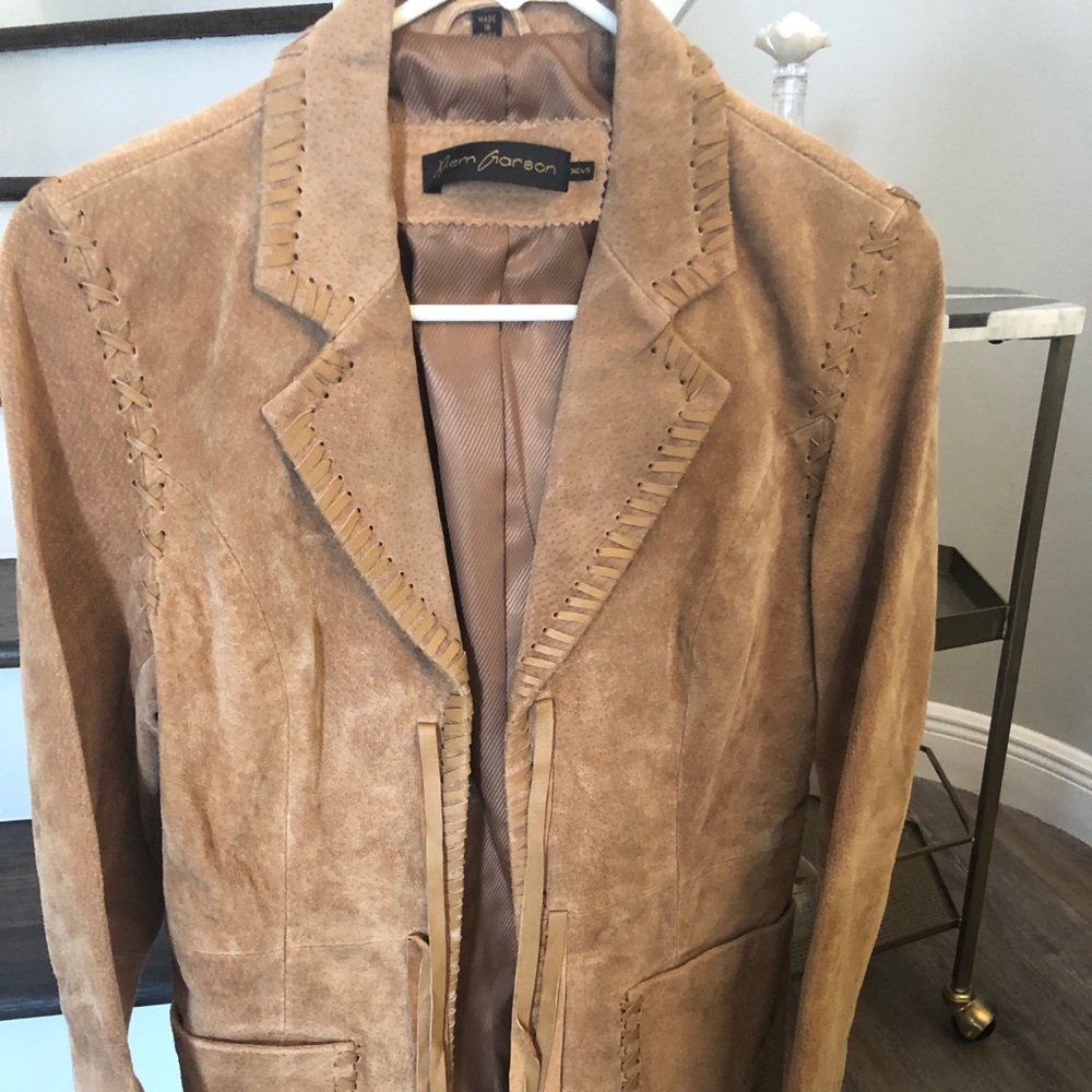 Rem Garson tan suede leather braided detail jacket